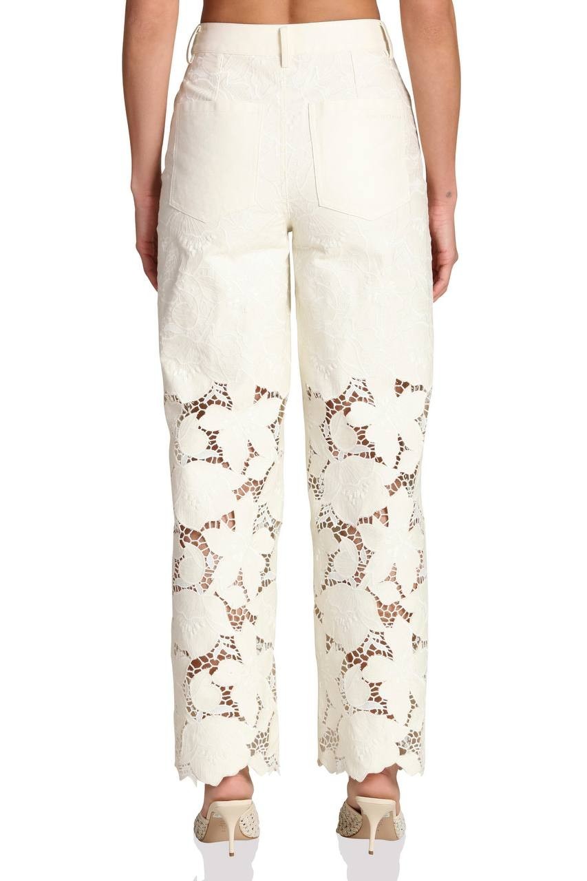 Avec Les Filles High Waist Embroidered Lace Cotton Pants Off White 27 NWT $158