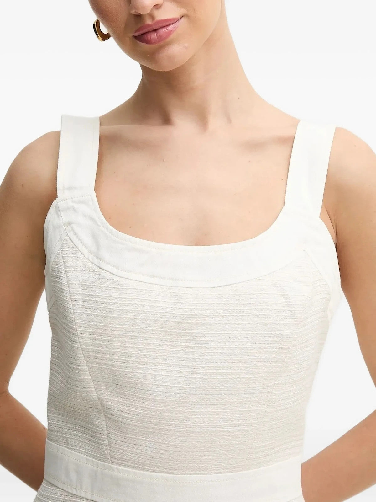 GUESS USA Tweed Dress Off-White Square Neck Sleeveless Zip Size S