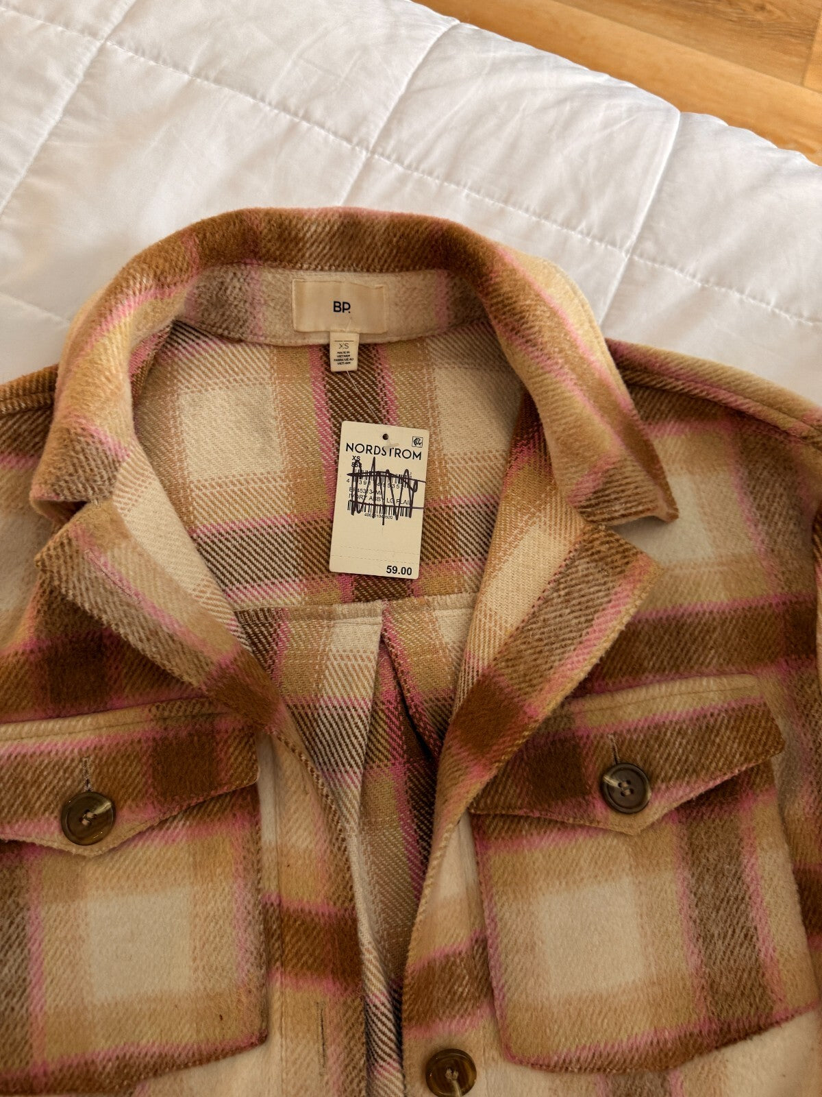 BP Womens XS Plaid Brown Pink Jacket - Polyester, Pre-Owned Excellent Cozy