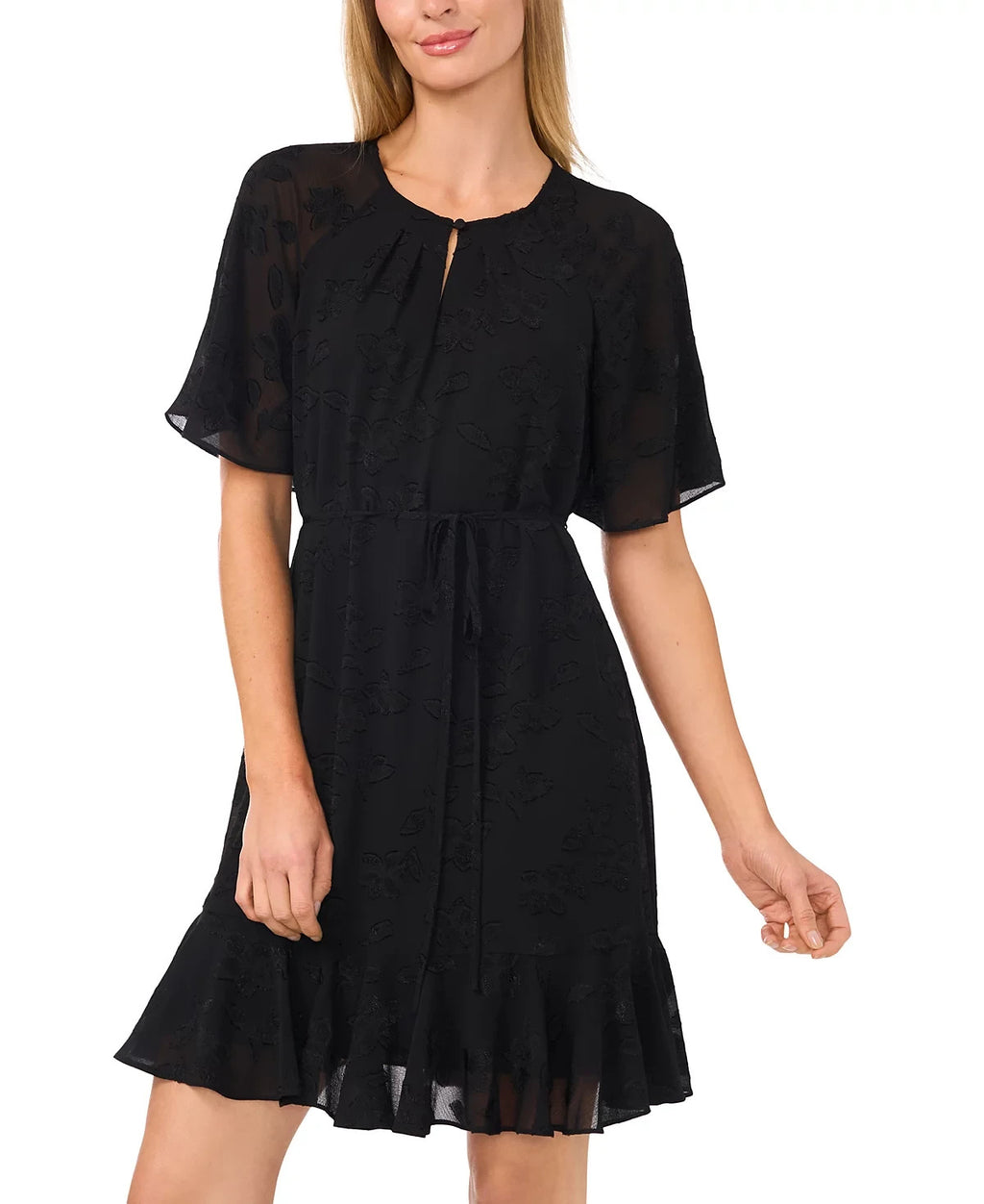 CeCe Flutter-Sleeve Fit & Flare Dress – Black, Size M