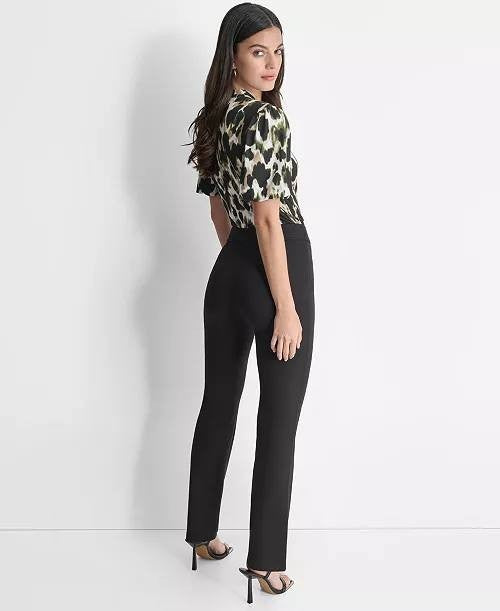 DKNY High Rise Black Front Seamed Side Zip Wide Leg Trousers Size 14 NWT