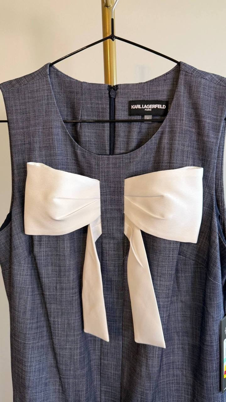 Karl Lagerfeld Paris Women’s Bow Front Sleeveless Dress Blue Gray 8 $169 NWT