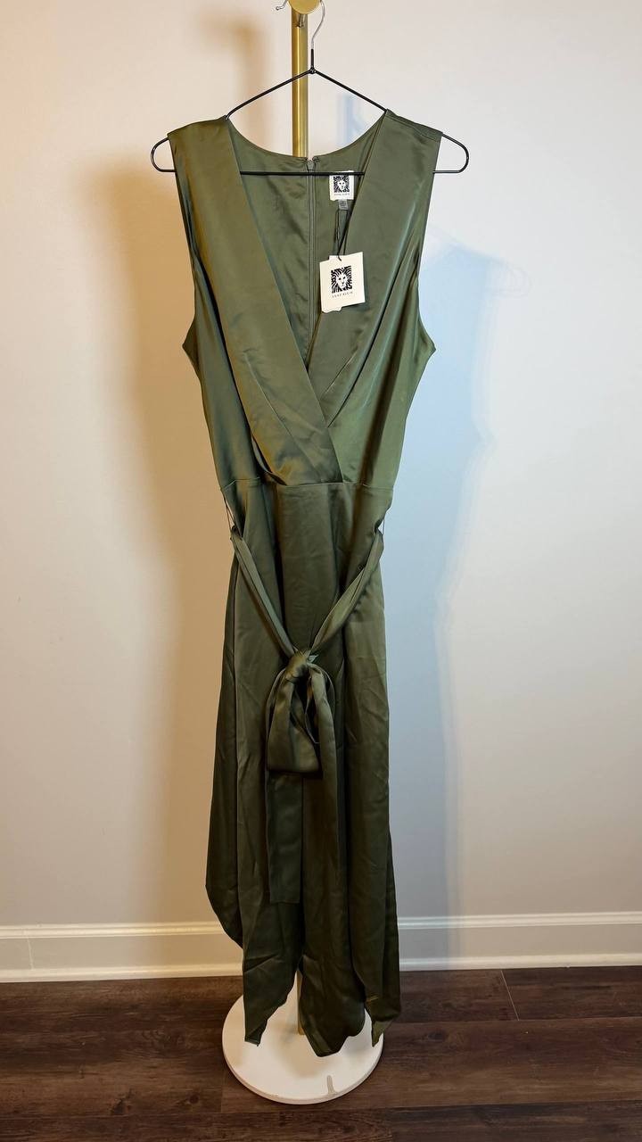Anne Klein Surplice Handkerchief-Hem Sleeveless Midi Dress Green 2 NWT $129