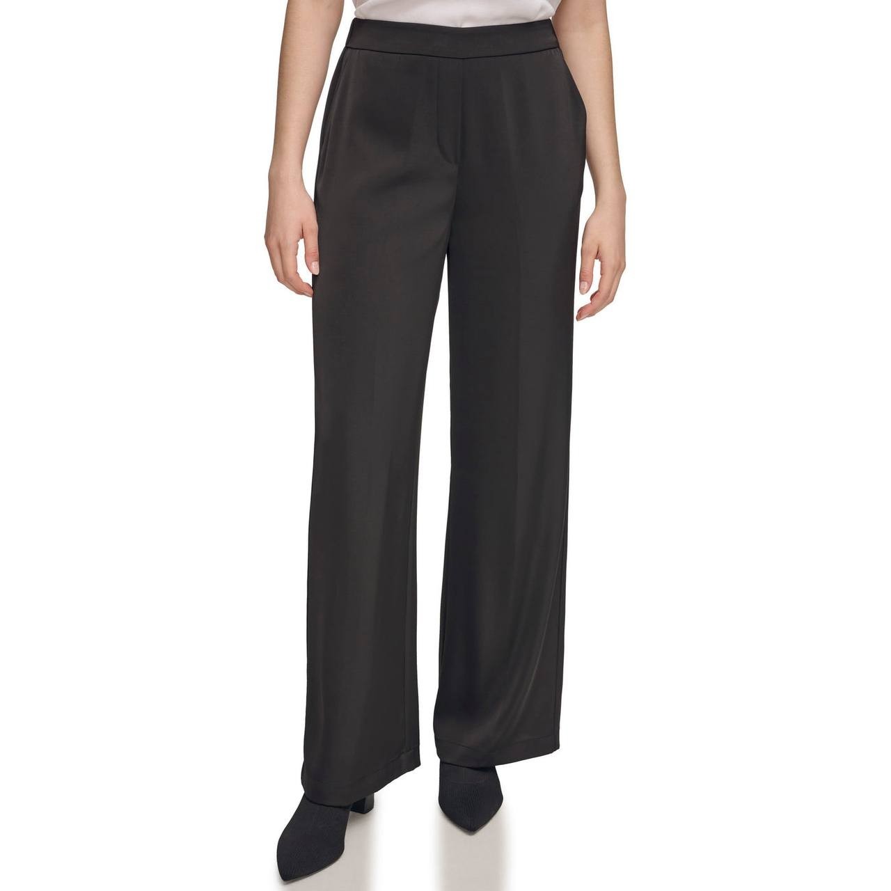Calvin Klein Satin Back Crepe Pull-On Wide Leg Pants Black XS NWT $79