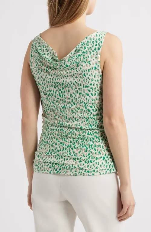 Anne Klein Animal Spot Cowl Neck Tank Tropical Multi XL NWT $69