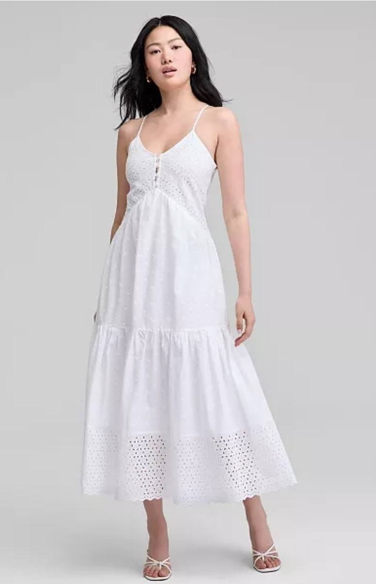 And Now This Petite Eyelet Tiered Maxi Dress White PL NWT Cotton MSRP$79.50