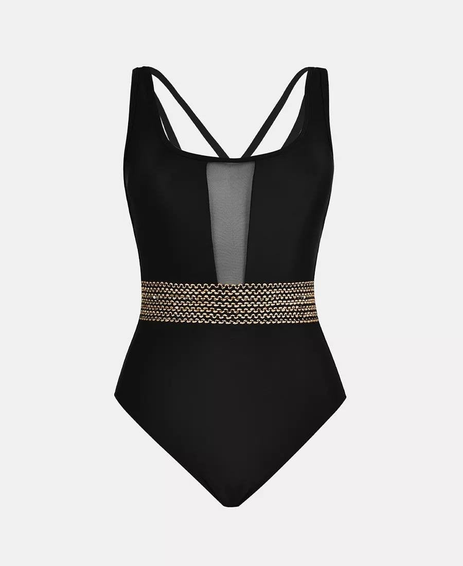 Cupshe Black Mesh Tummy Control One‑Piece M NWT Crisscross Back msrp$49.99