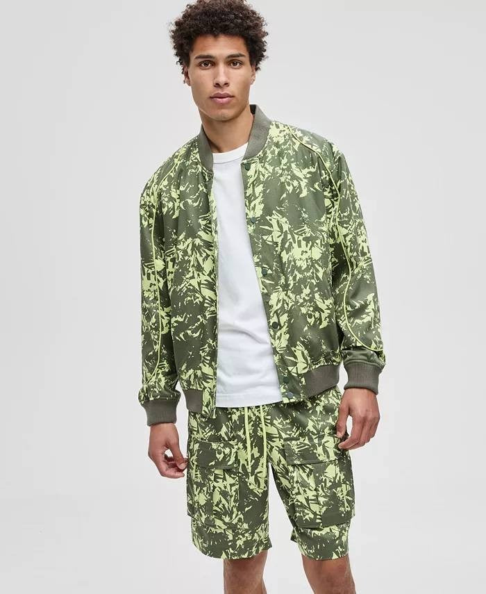 Mode of One Men’s Abstracted Floral Printed Bomber Jacket Regular Fit L $139.50