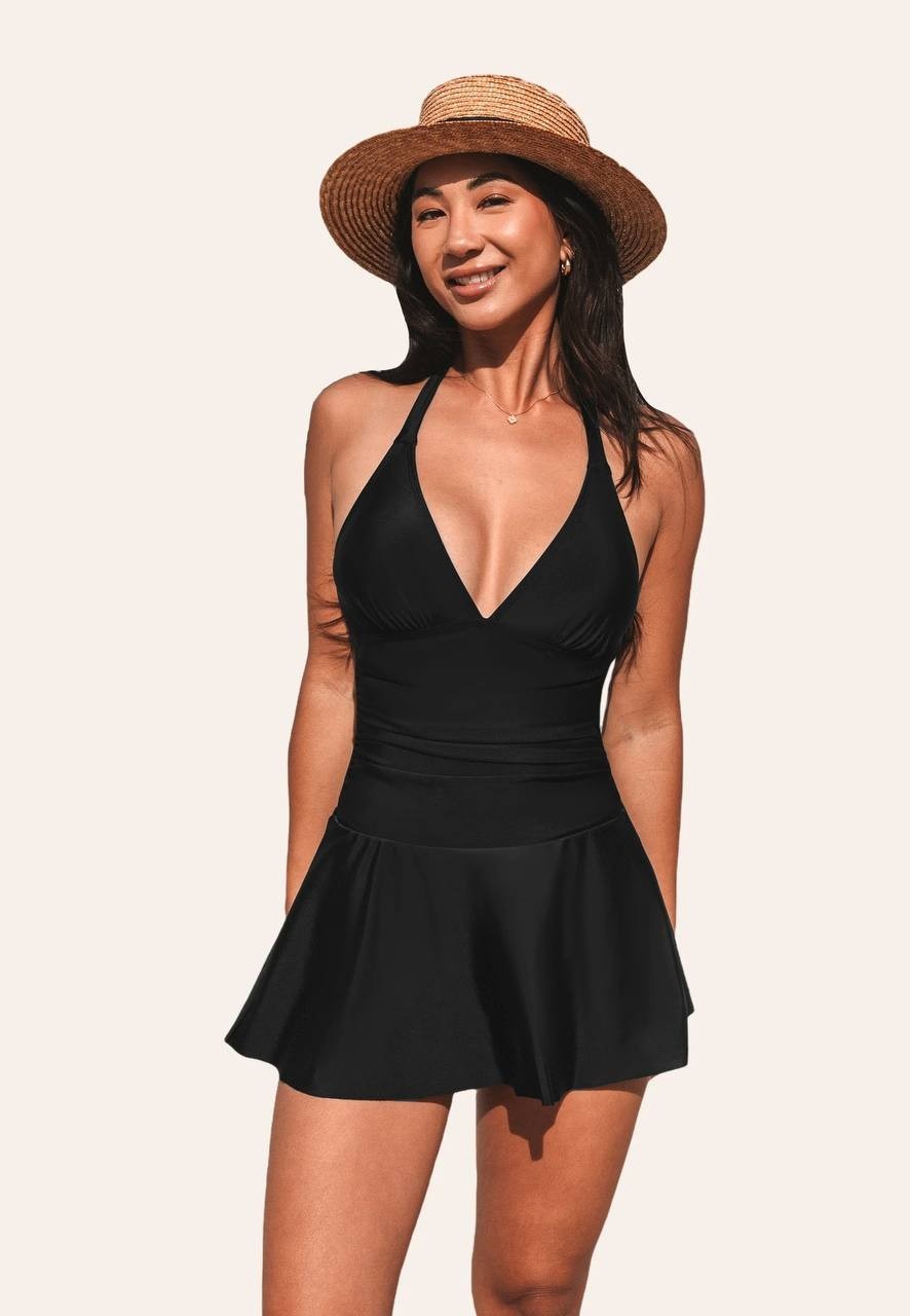 Cupshe Backless Halter One-Piece Swimdress Black M NWT $50