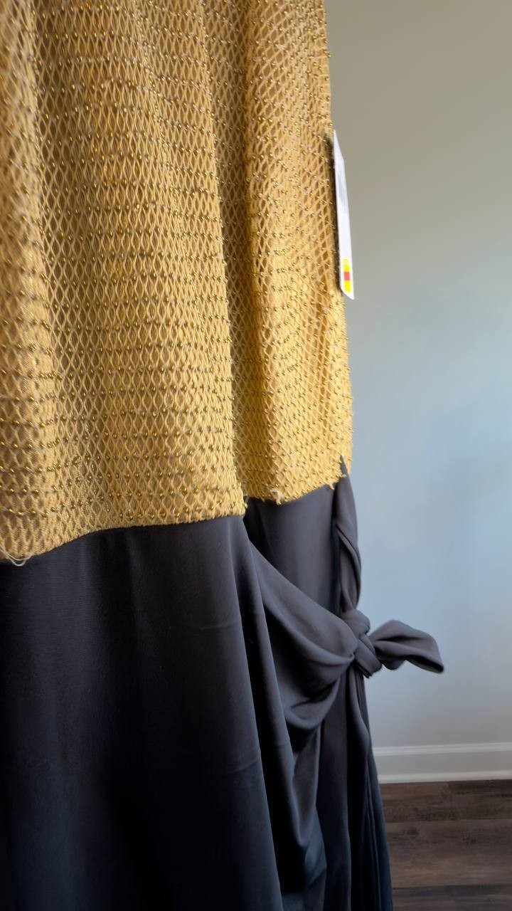 Lauren Ralph Lauren Beaded Mesh Jersey Tie-Front Gown Gold/Black 8 NWT $45