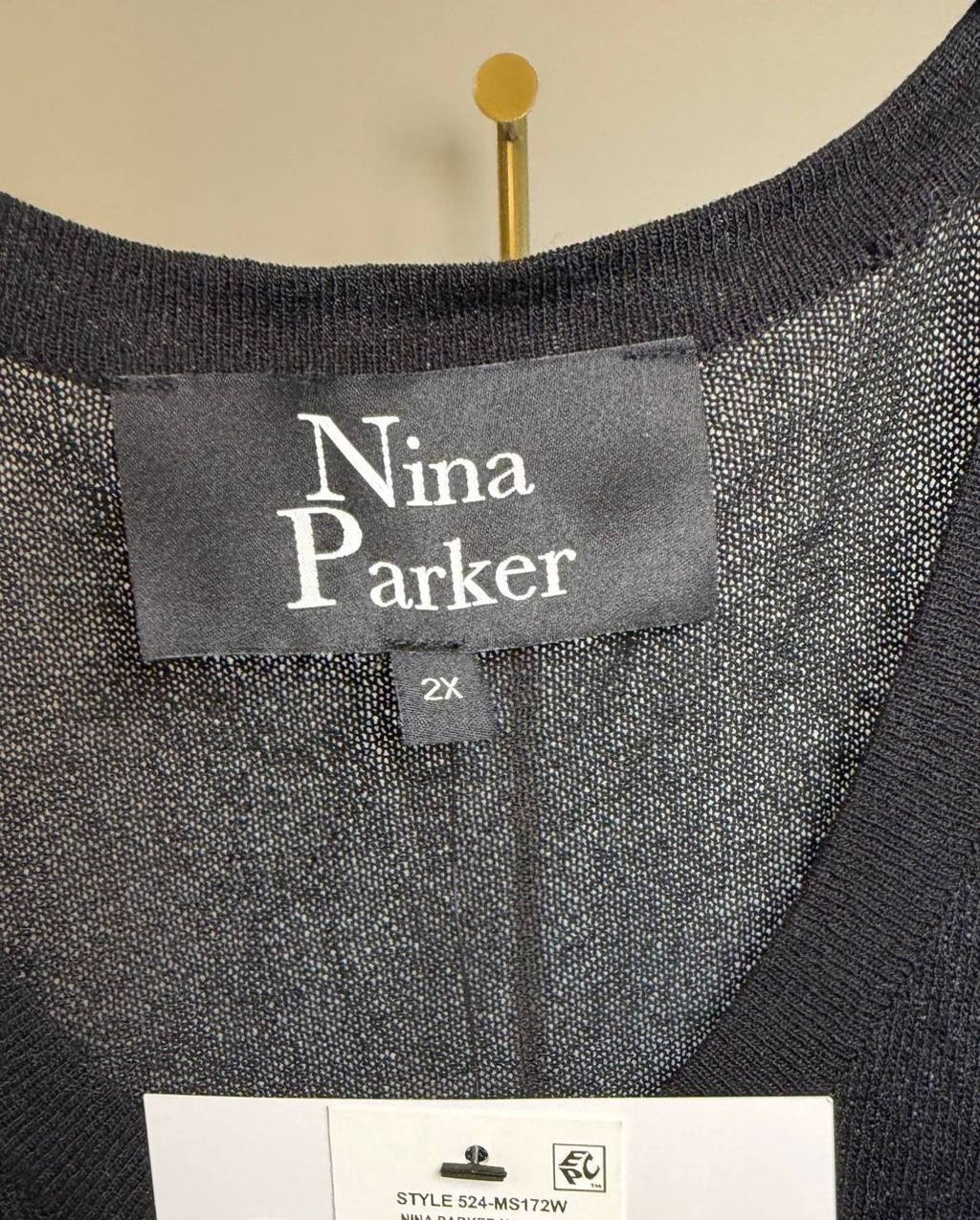 Nina Parker Plus Size Sheer Sweater‑Knit Tank Black 2X NWT $39