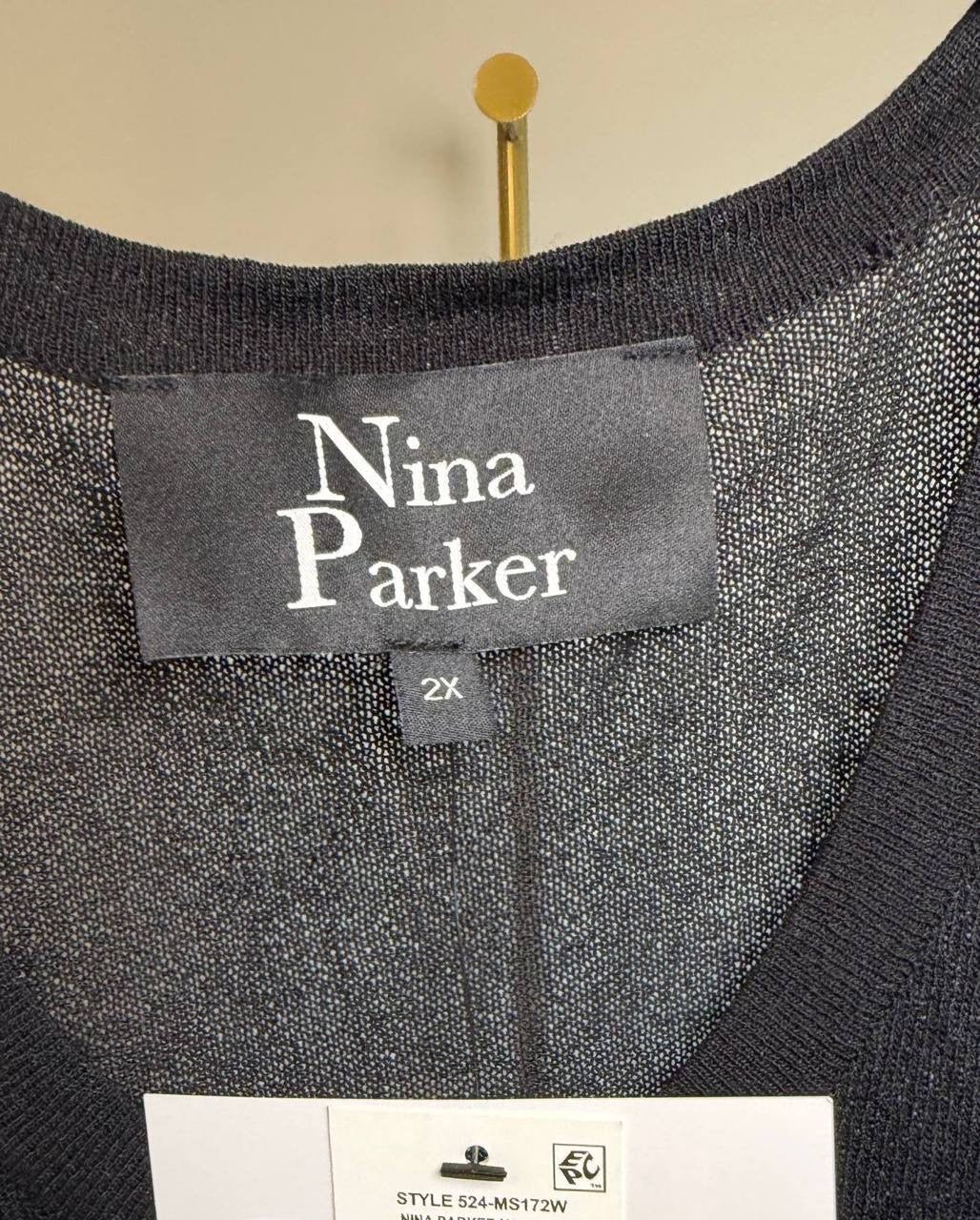 Nina Parker Plus Size Sheer Sweater‑Knit Tank Black 2X NWT $39