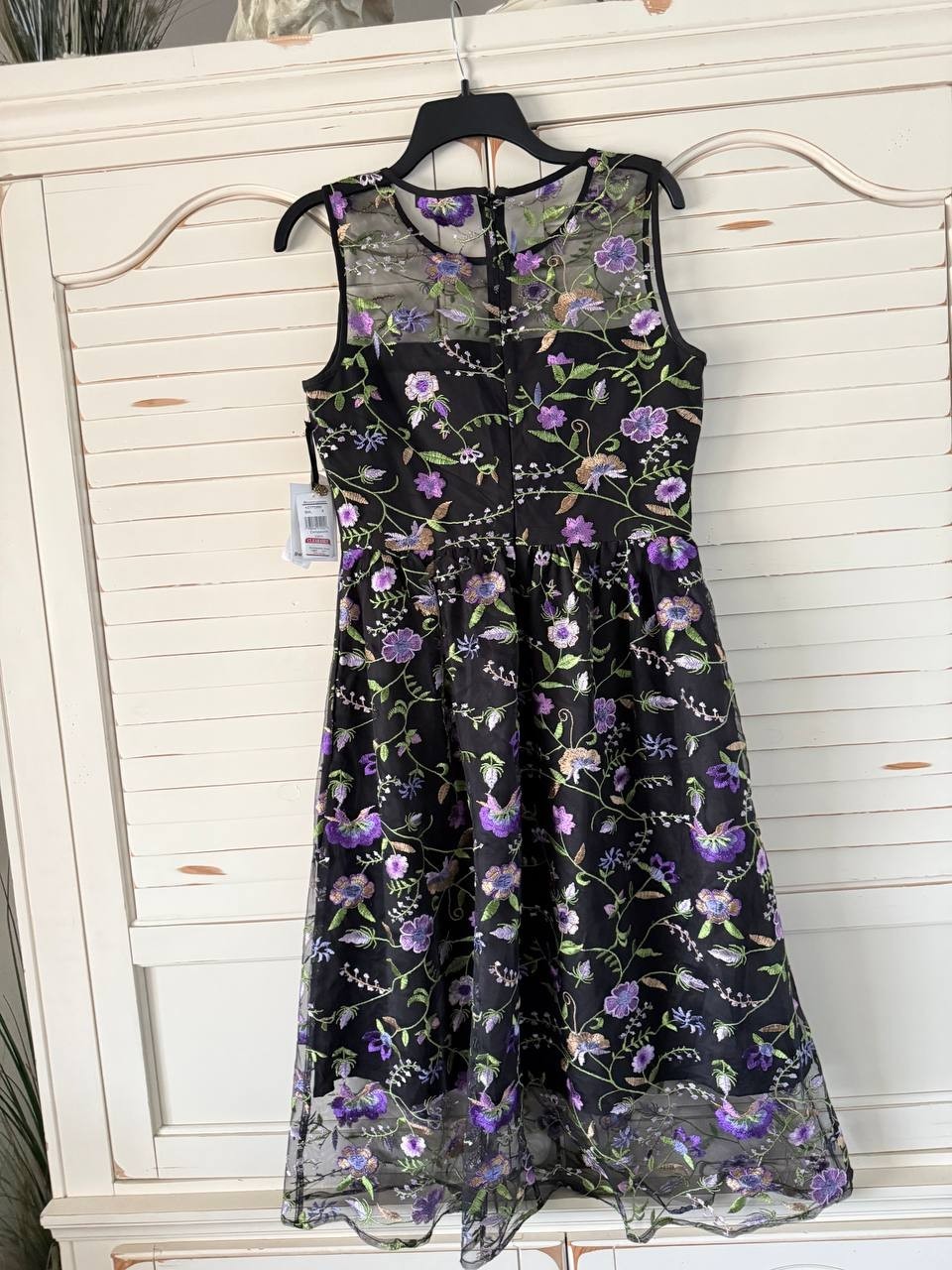 Kensie Embroidered Mesh Midi Dress Black Multi Size 8 MSRP$138 – Elegant Cocktai