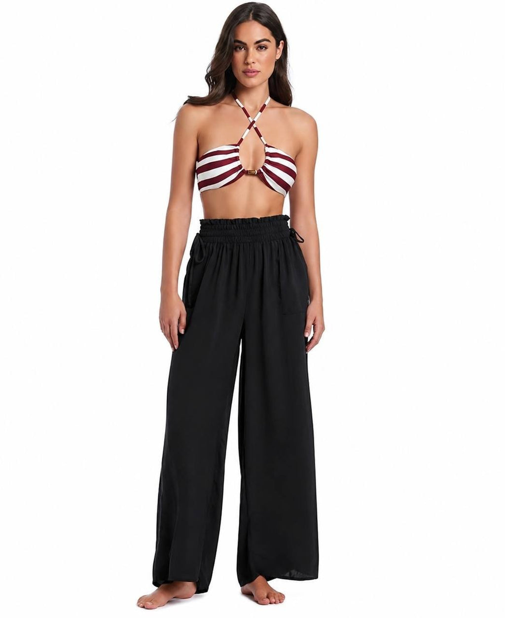 Red Carter Hammered Wide Leg Cover‑Up Pants Black L NWOT $82