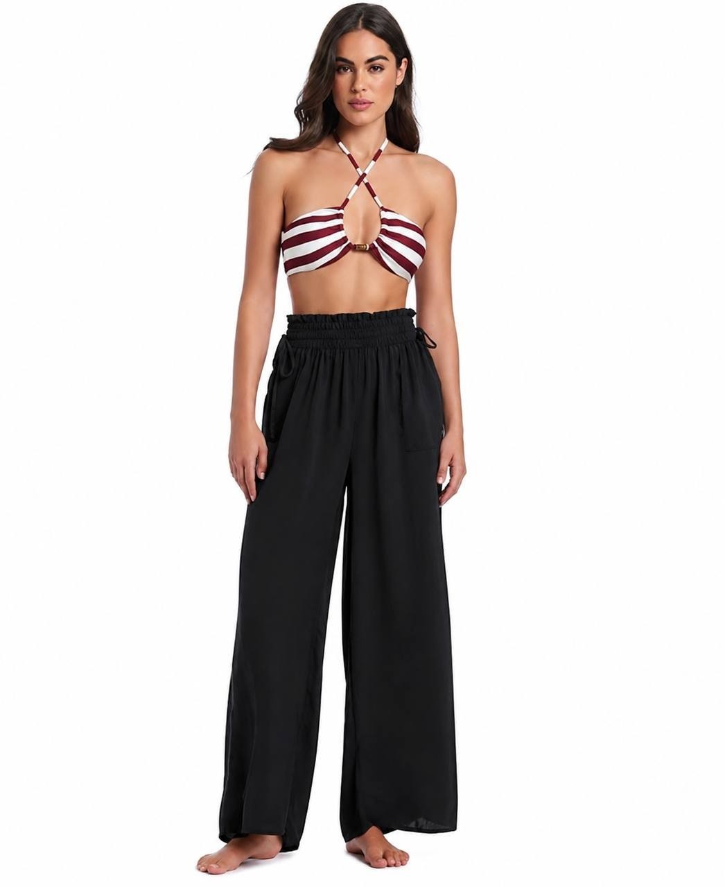 Red Carter Hammered Wide Leg Cover‑Up Pants Black L NWOT $82
