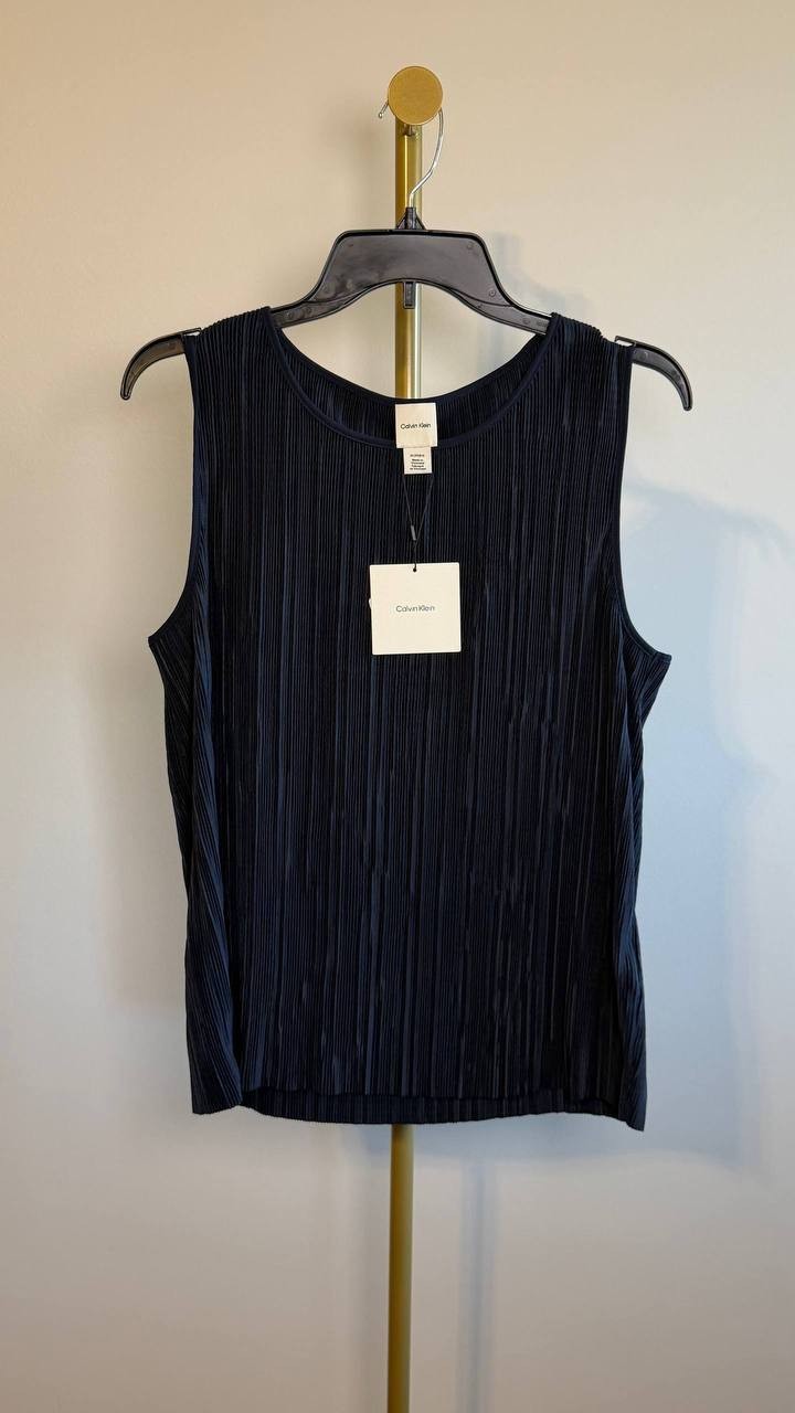 Calvin Klein Plissé Sleeveless Tank Top Sky Captain XL NWT $79