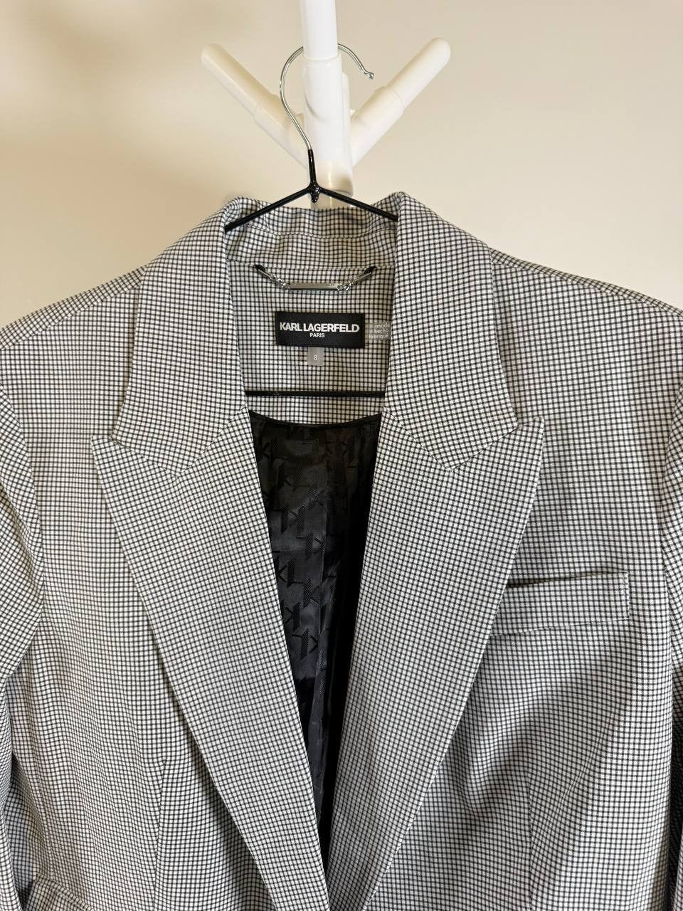 Karl Lagerfeld Paris Checkered One‑Button Blazer – Black/White – Size 8 – NWT
