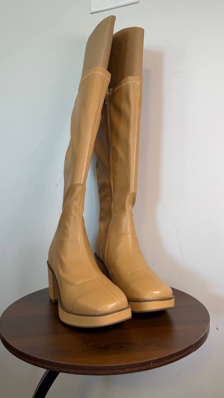 Journee Collection Alondra Platform Boots Tan 6 Faux Leather Knee High $139.99 N