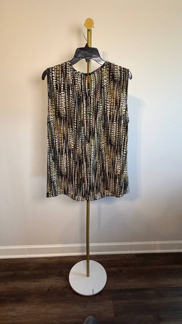 Anne Klein Round Neck Sleeveless Top Olive Palm Multi XL NWT $79