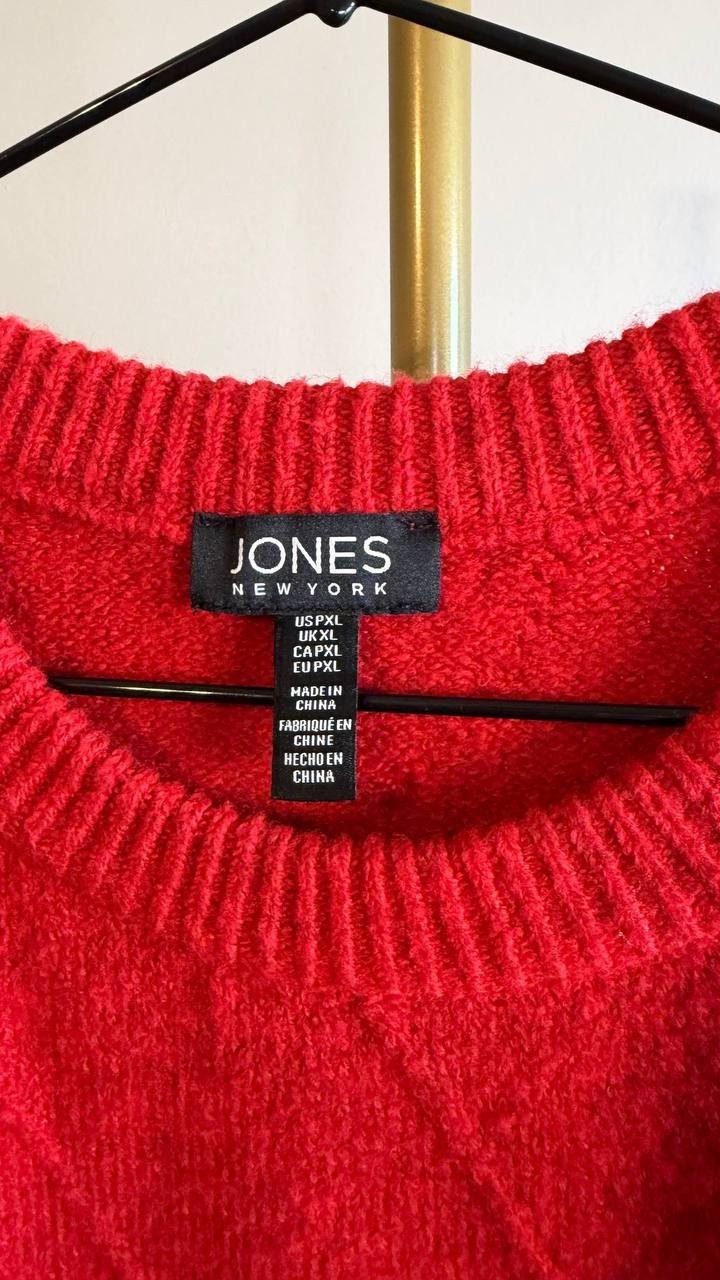 Jones New York Women’s Tonal‑Texture Drop‑Shoulder Sweater Red PXL $79.50 NWT