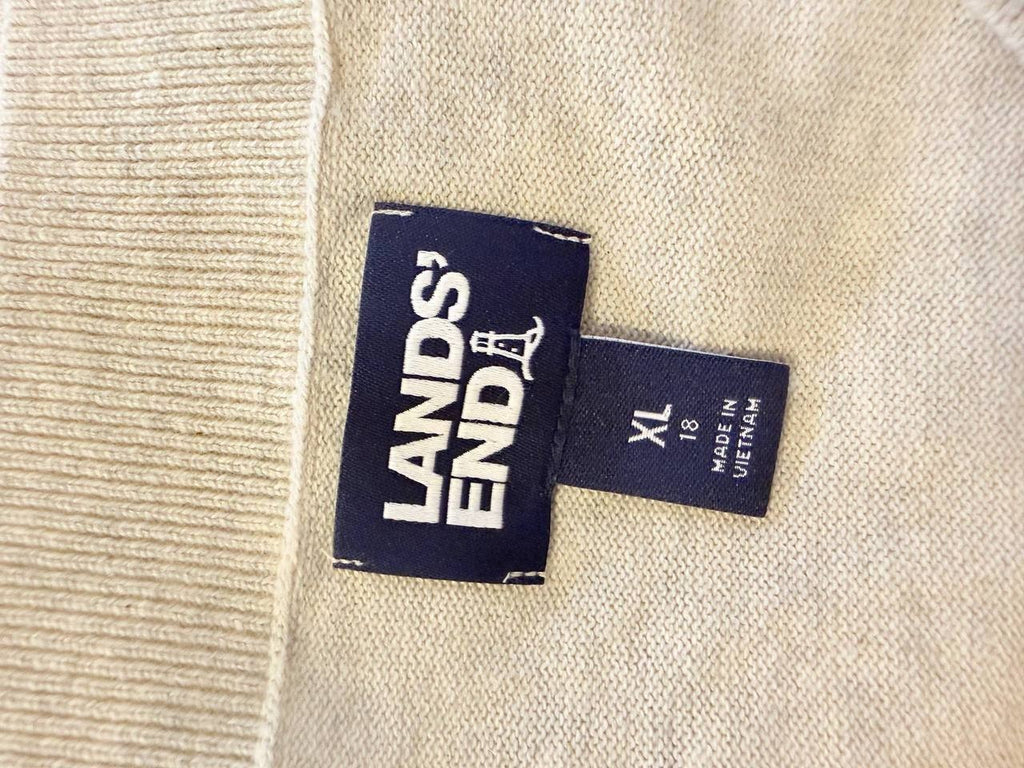 Lands’ End 100% Cotton V-Neck Sweater– Light beige – Size XL – NWOT