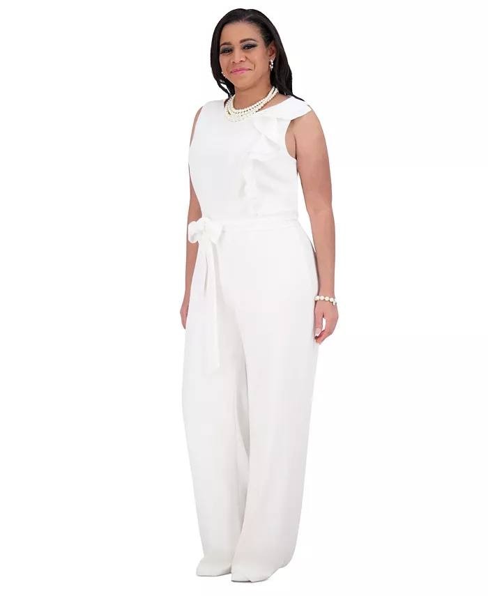 Anne Klein Sleeveless Ruffled Wide-Leg Jumpsuit Women’s M White NWT $119