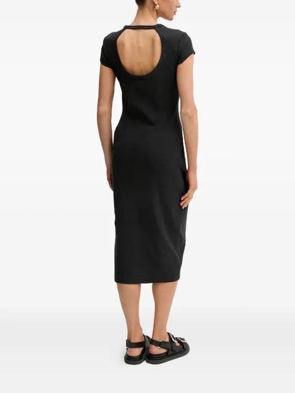 BOSS Ribbed Open-Back Midi Dress Size S Black NWT $118