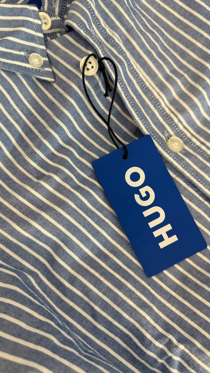 HUGO Men’s Blue Striped Shirt 100% Cotton Modern Fit M $171 NWT