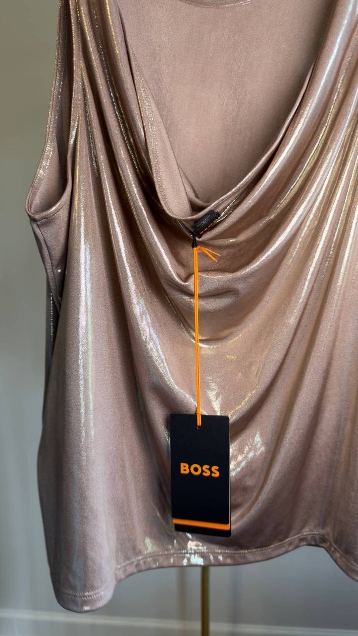 BOSS Orange Esarah Metallic Scoop‑Neck Tank Beige Overflow L NWT $79