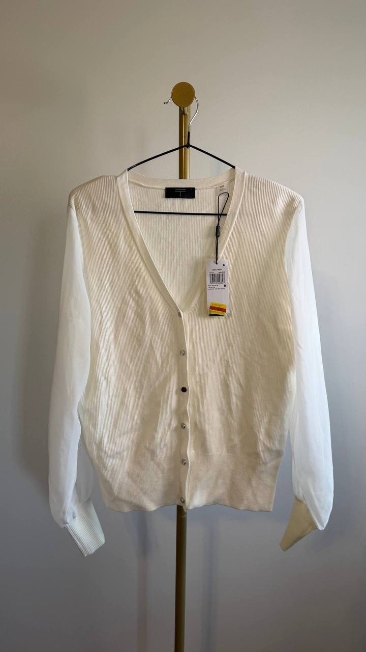 T Tahari Women’s Blouson Sleeve Cardigan White Star M $78 NWT