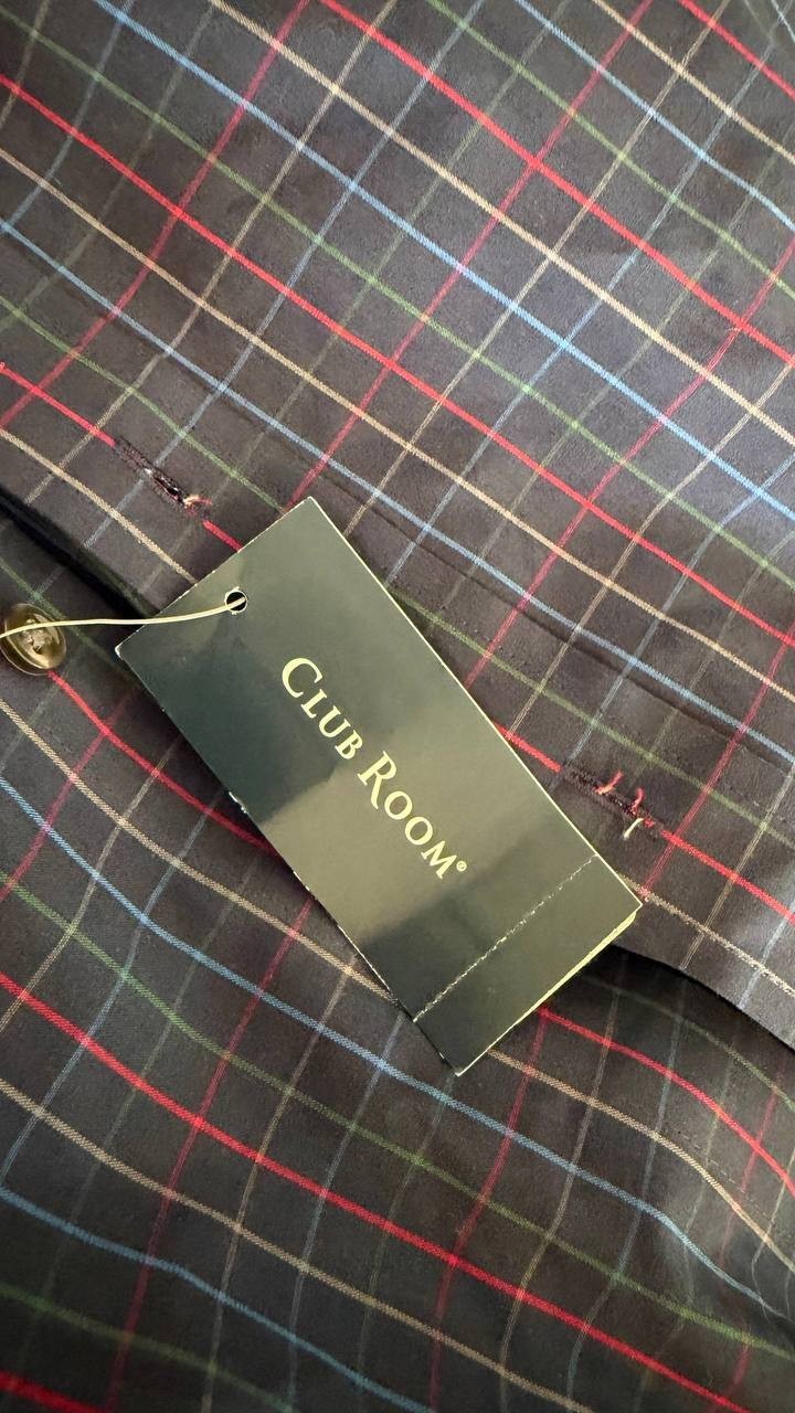 Club Room Men’s Classic‑Fit Plaid Button‑Down Shirt 19 36‑37 NWT