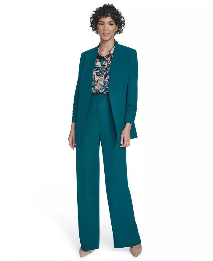 Calvin Klein Heavy Open‑Front Ruched‑Sleeve Blazer Cypress 8 NWT $149