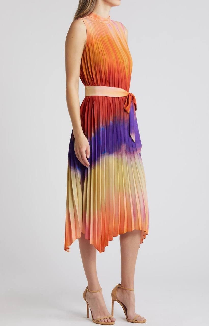 Tahari ASL Ombré Colorblock Pleated Midi Dress – Size 14 – NWT – Sleeveless