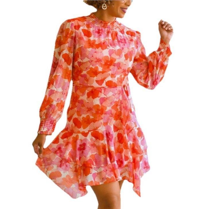 Gabby Skye Floral Ruffle High-Neck Dress – Size 16 – NWT – $49.99