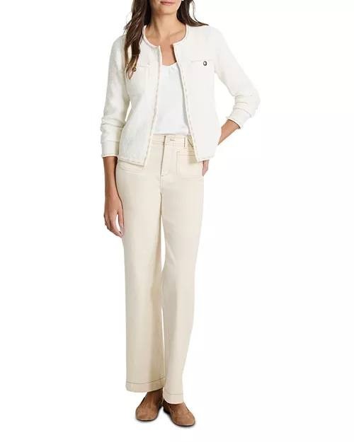 NIC+ZOE Women’s Stitch Trim Knit Jacket Cream White S $218 NWT
