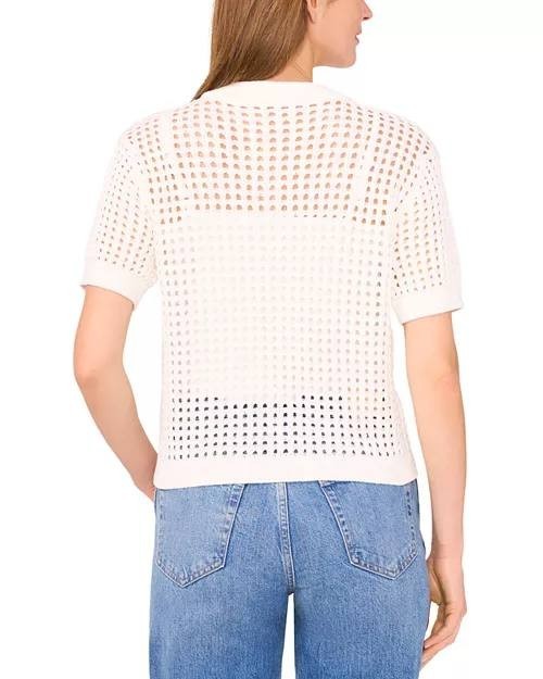 CeCe Texture Mesh Cardigan Open-Knit Short Sleeve Antique White S NWT New