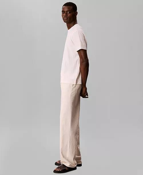 Calvin Klein Vertical Stripe Textured Crewneck T‑Shirt Tofu L NWT $59