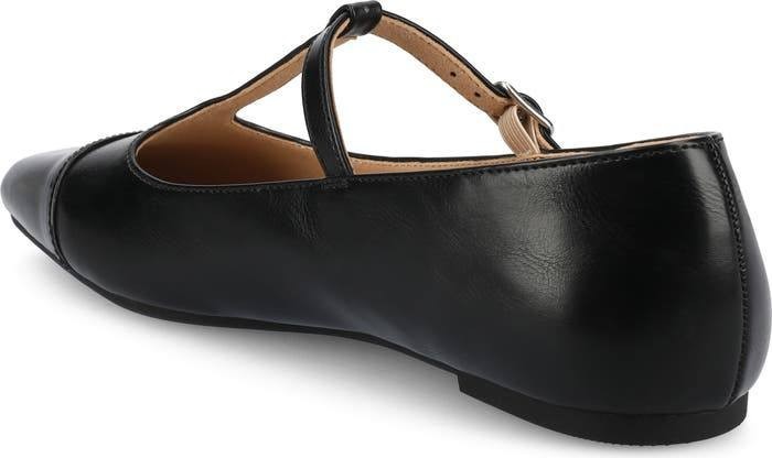 Journee Collection Thea T‑Strap Flats–Black–Size 11W–Faux Leather–New in Box