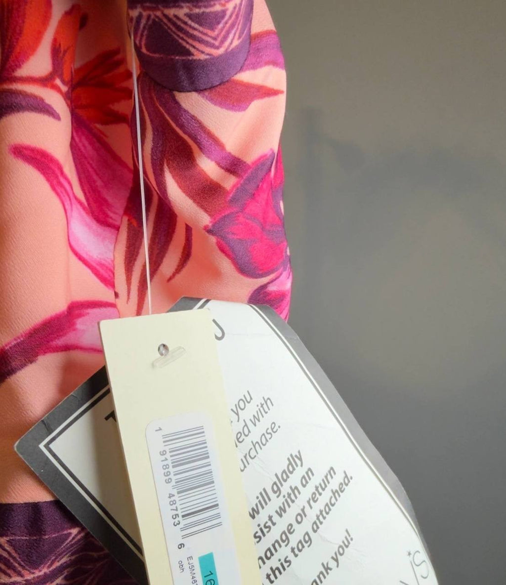 Eliza J Mixed‑Print One‑Shoulder Tiered Midi Dress Floral Multi 16 NWT $158