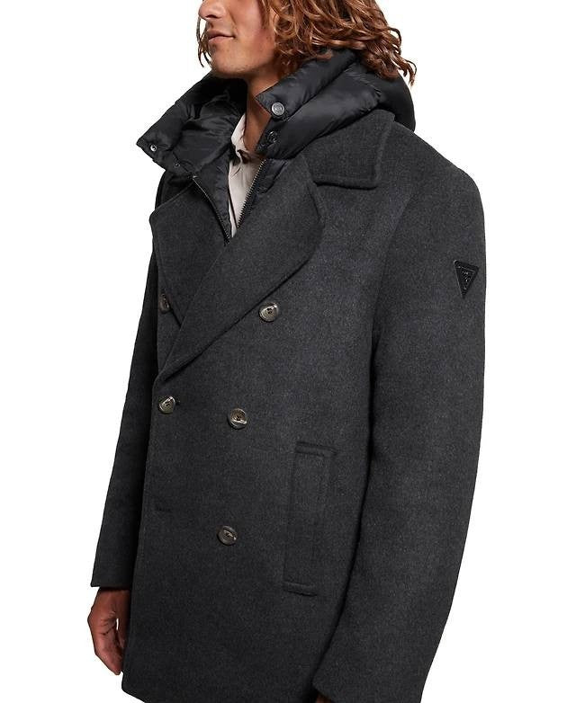 GUESS Men’s Peacoat Removable Nylon Hood Jet Black M NWT $350