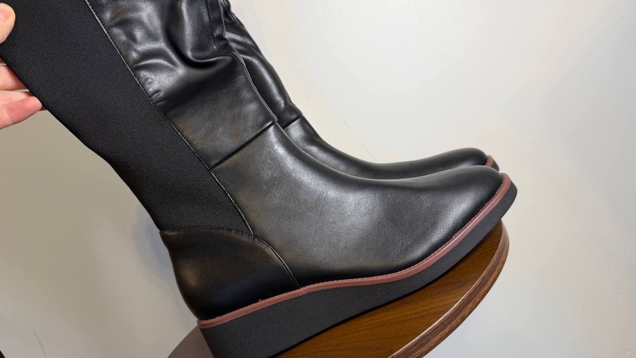 Style & Co Cyruss Tall Boots 10M Black Wedge Round Toe Memory Foam NIB msrp$99