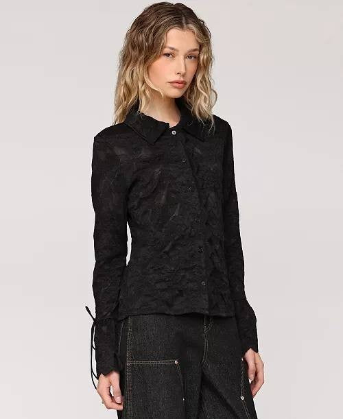 Avec Les Filles Button‑Front Flared‑Sleeve Lace Shirt – Size L – NWT – $109