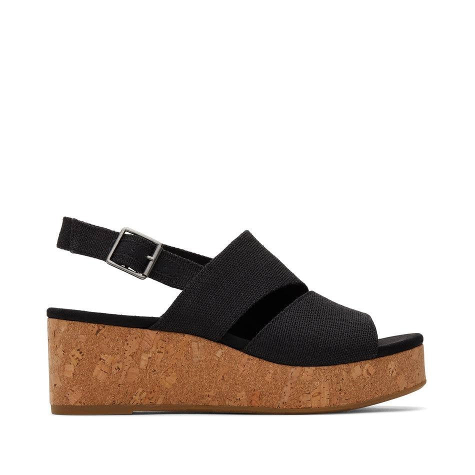 Toms Wedge Sandals 8.5 Black Textile Espadrille New in Box