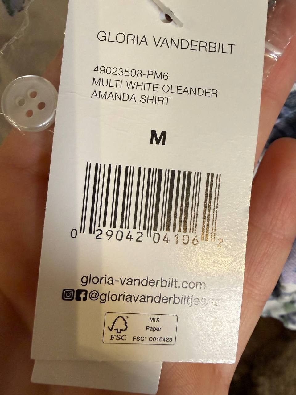 Gloria Vanderbilt Amanda Button‑Front Shirt – Size M – NWT –