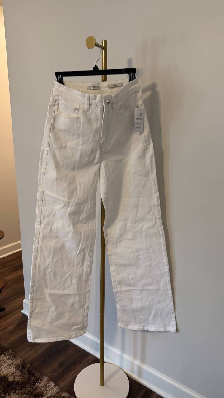 Guess Mardi Wide Leg Jeans Cotton White 24x32 NWT MSRP $138