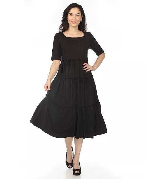 White Mark Square Neck Short-Sleeve Tiered Dress Black 1XL NWT $84