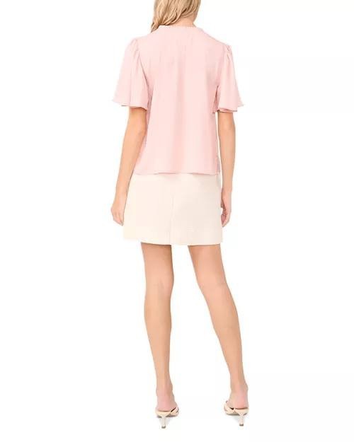Vince Camuto Women’s Tie Neck Flutter Sleeve Top Sepia Rose M NWT $69