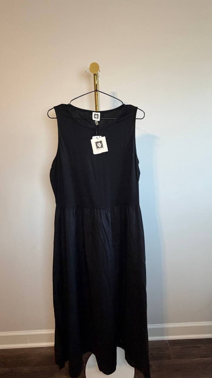 Anne Klein Sleeveless Mixed‑Media Midi Dress Black L NWT $129