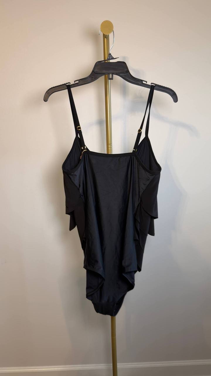 Beyond Control Solid Citizen Tiered One-Piece Swimsuit Black 16 NWT $119