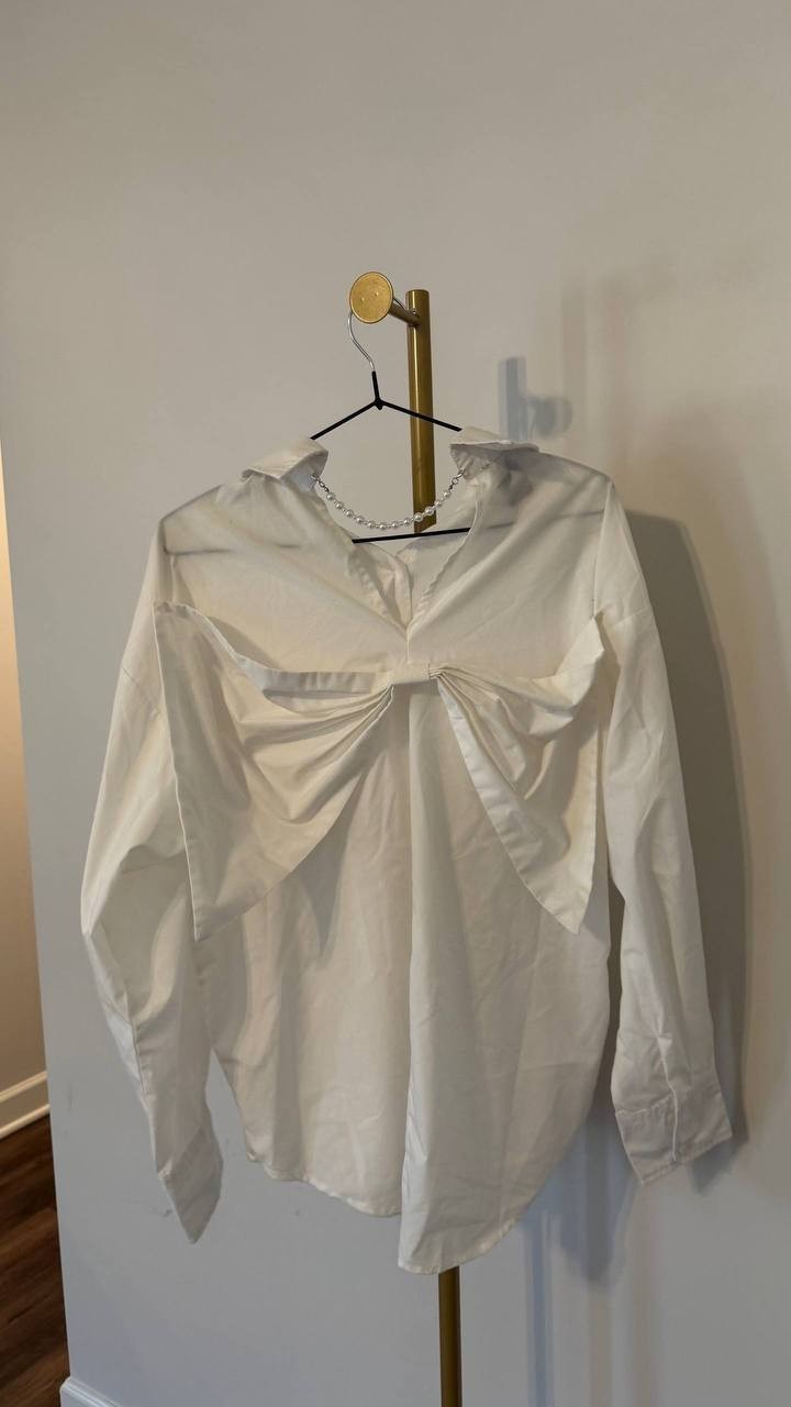 Gracia Big Bow Back Pearl Strand Top White S Pre-Owned